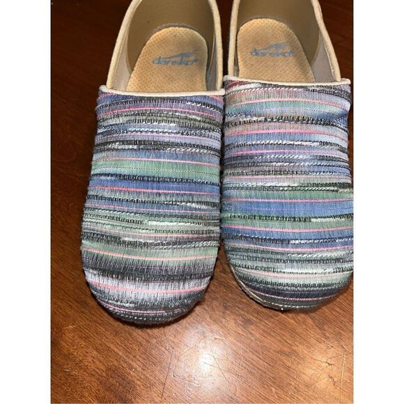 DANSKO JUTE PRO WEAVE ARTISAN Womens 37 Pastel MULTI Striped Clogs - Picture 5 of 5